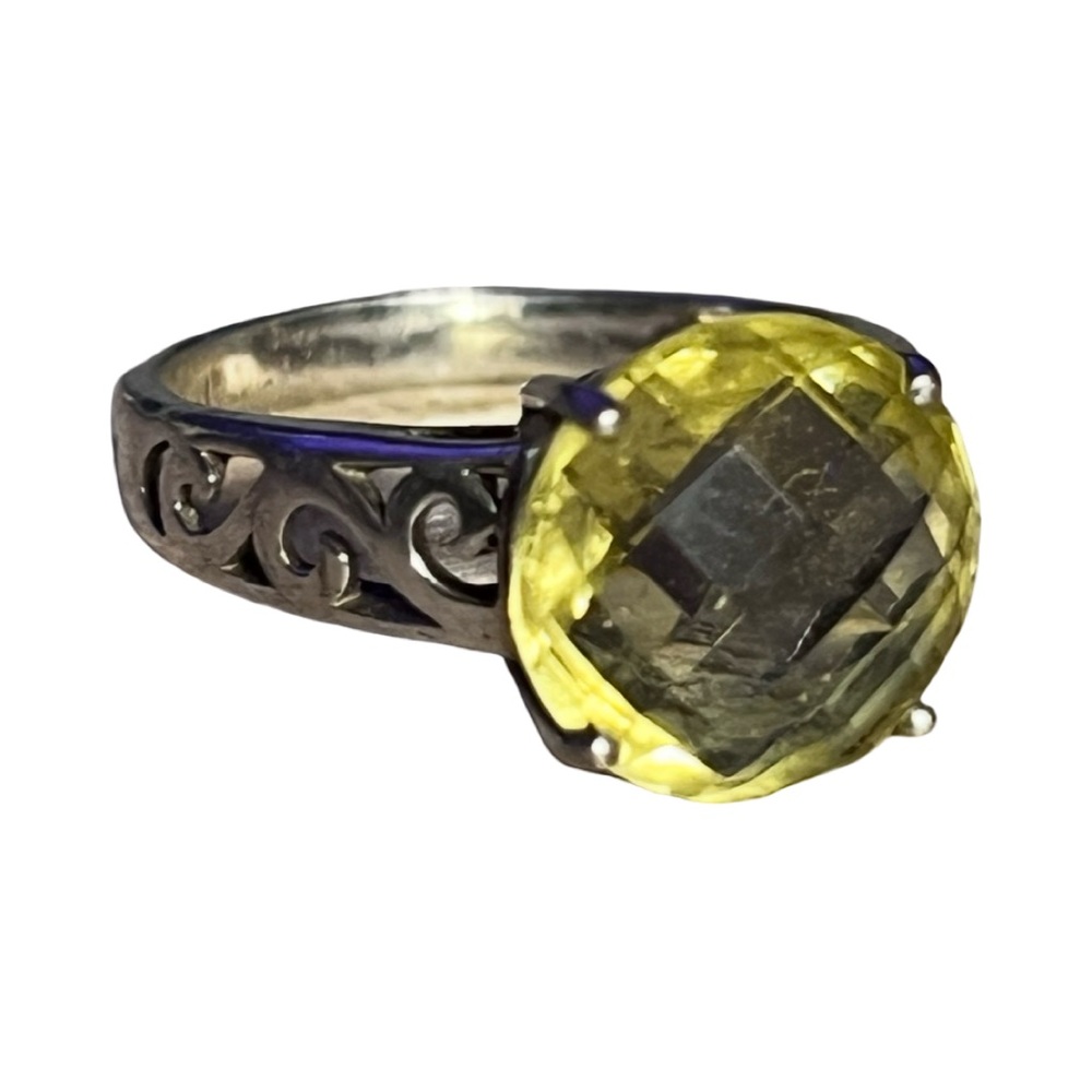 Vintage Sterling Silver Filigree Ring w/ Lemon Quartz Oval Gemstone – Size 7